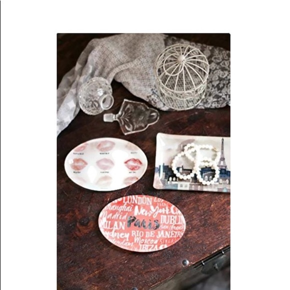 Love Paris Glass Plate Organization Jewelry Trinket Tray Set 3 Pieces - Picture 5 of 10